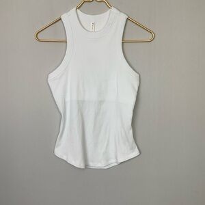 NWT Fabletics Sz Small White High Neck Rib Tank With Built-In Bra